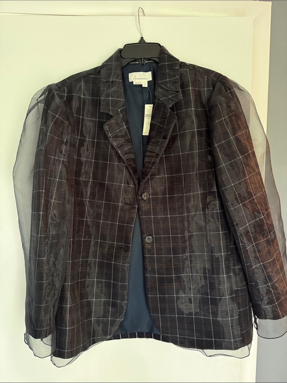Anthropologie Plaid Organza Overlay Blazer | NWT | Size M